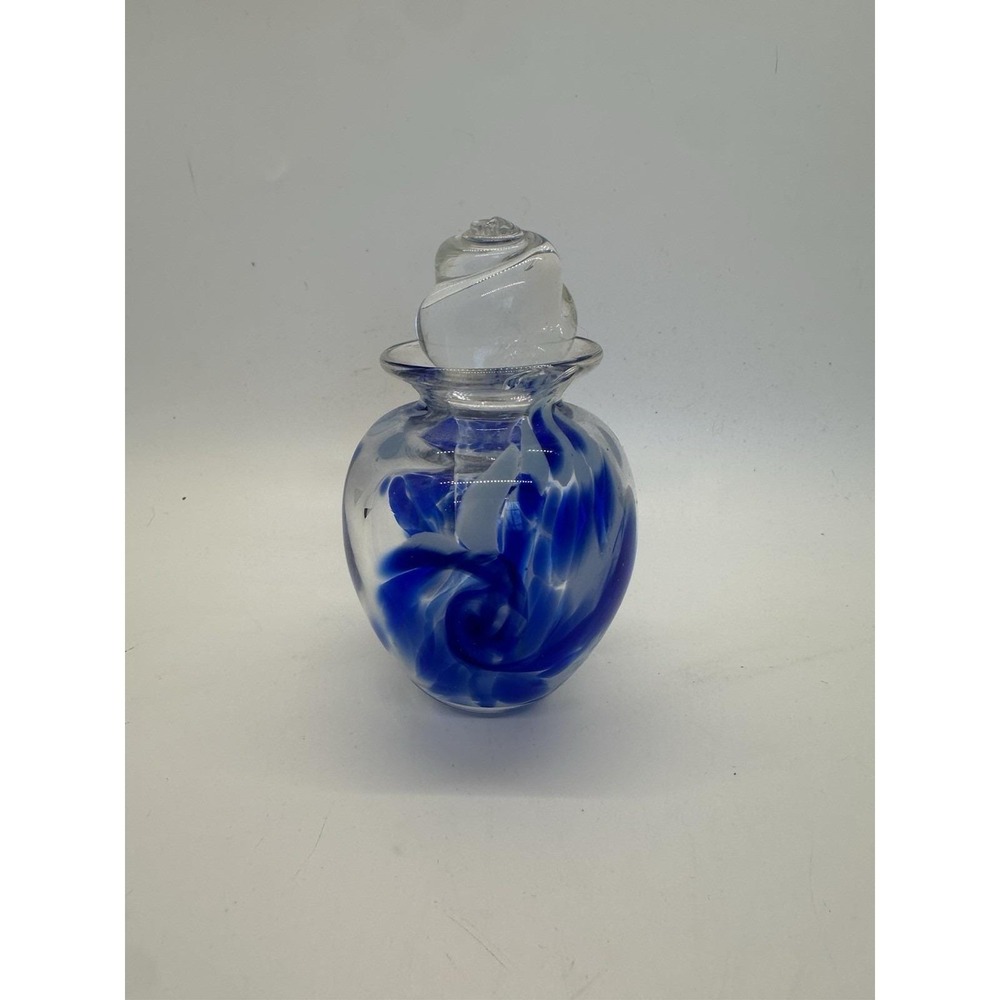Ron Hinkle Signed Swirl Blue Buckhannon Hand Blown Glass Perfume Bottle 2002